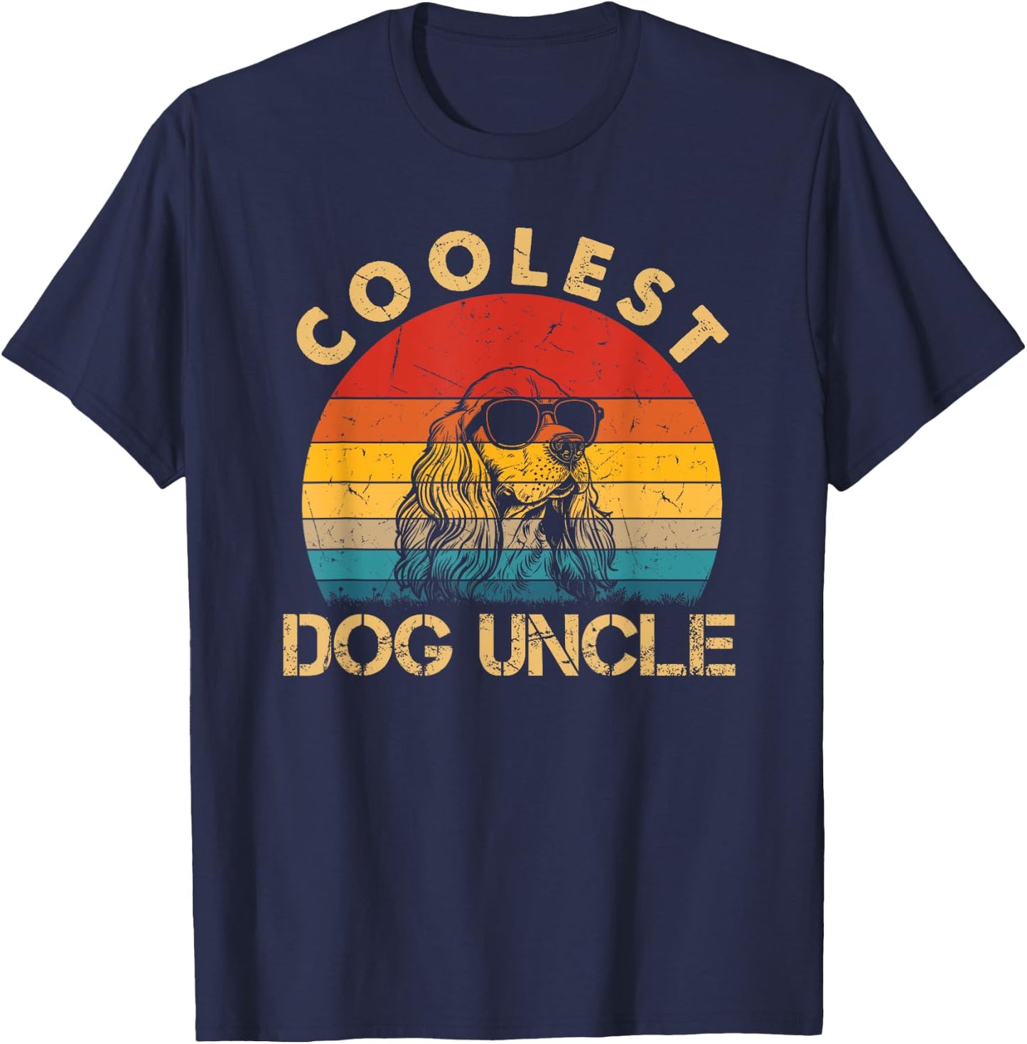 Coolest Cocker Spaniel Dog Uncle Dog Sunglasses Fathers Day T-Shirt - T-Shirt | Navy