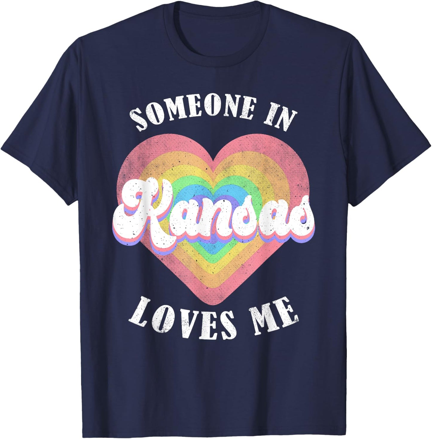 Someone In Kansas Loves Me Heart Retro Groovy T-Shirt - T-Shirt | Navy