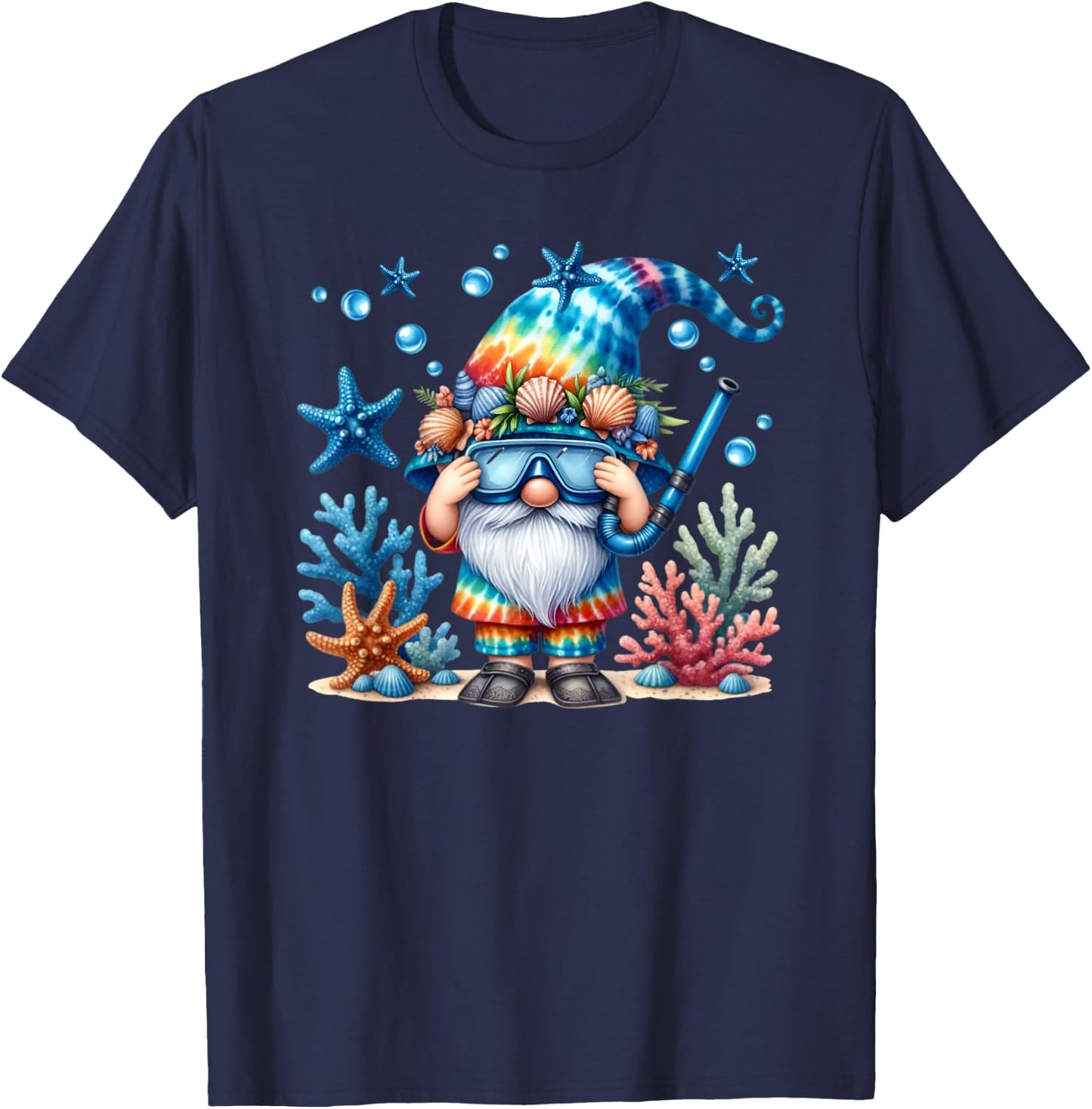 Scuba Diving Accessories Summer Gnome For Beach Vacation T-Shirt - T-Shirt | Navy