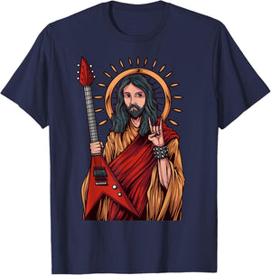 Jesus Playing Heavy Metal Guitar T-Shirt - T-Shirt | Navy