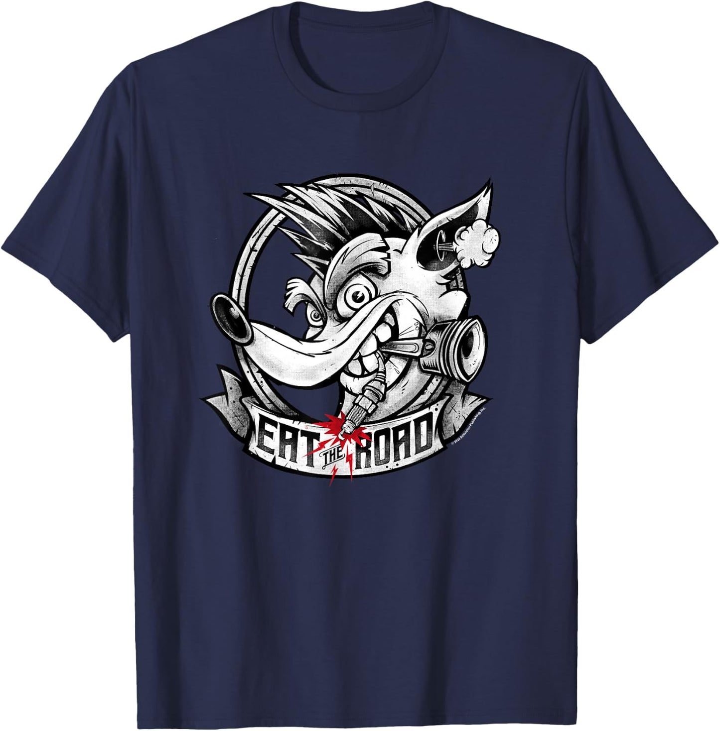 Crash Bandicoot Eat The Road Crash Vintage Big Chest Logo T-Shirt - T-Shirt | Navy