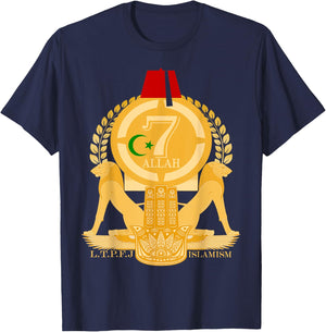 Moorish American Islamism With Hand Of Fatima Kemetic Lions T-Shirt - T-Shirt | Navy