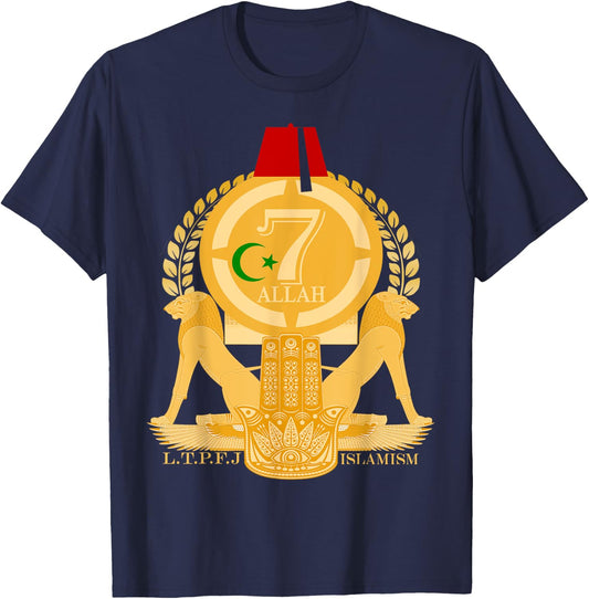 Moorish American Islamism With Hand Of Fatima Kemetic Lions T-Shirt - T-Shirt | Navy