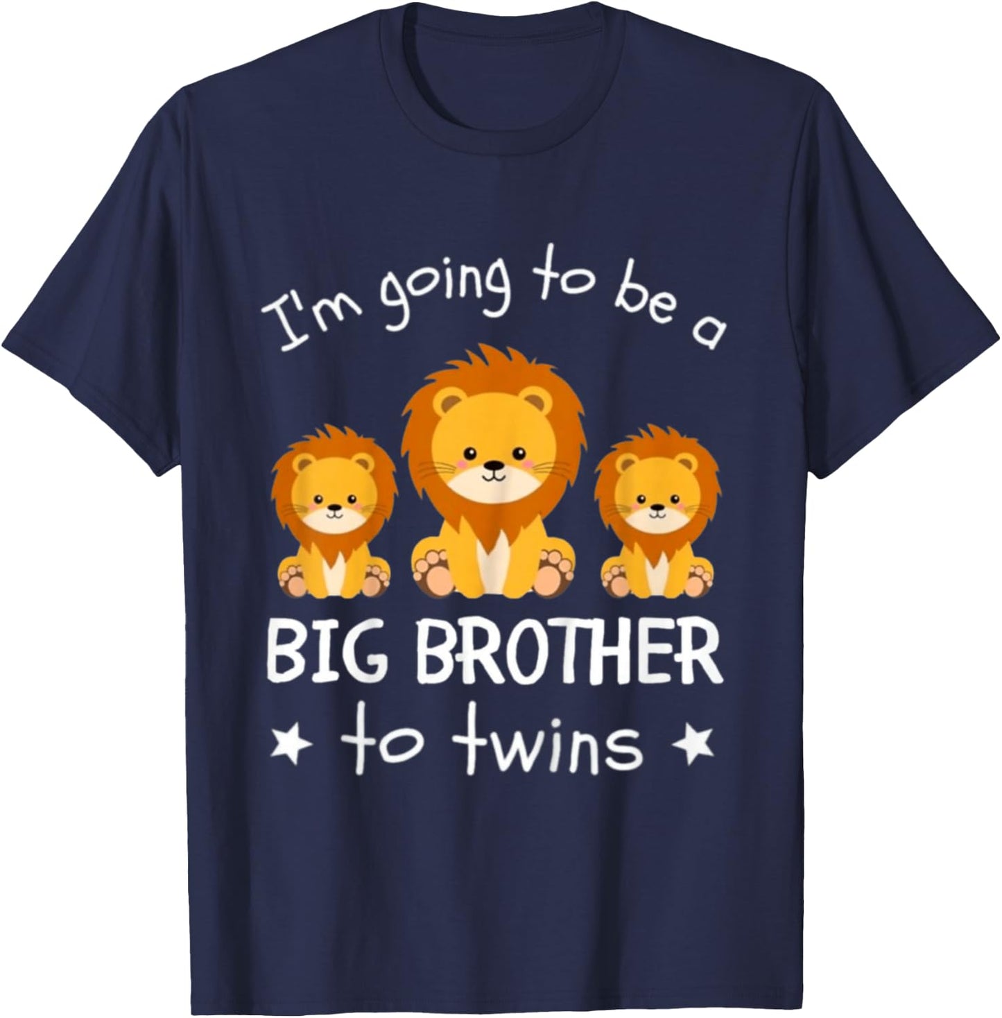 Kids I'm Going To Be A Big Brother To Twins Lion T-Shirt - T-Shirt | Navy