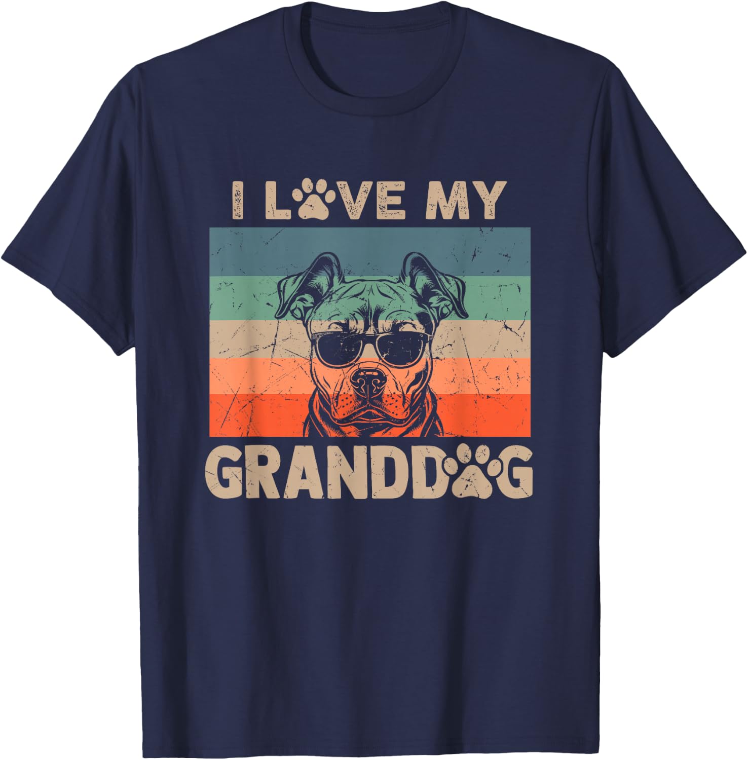 I Love My Granddog Pitbull Grandma Grandpa Dog Owner Dog Paw Men Women Kids T-Shirt - T-Shirt | Navy