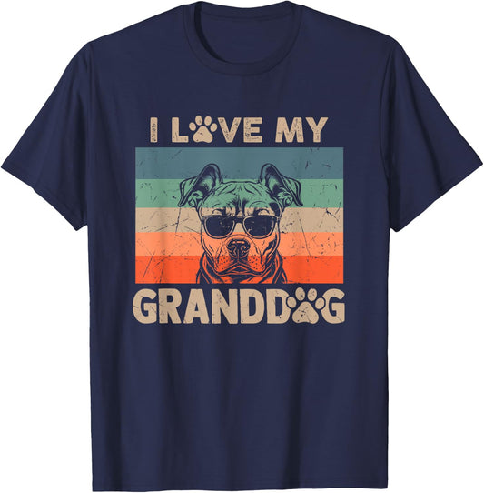I Love My Granddog Pitbull Grandma Grandpa Dog Owner Dog Paw Men Women Kids T-Shirt - T-Shirt | Navy