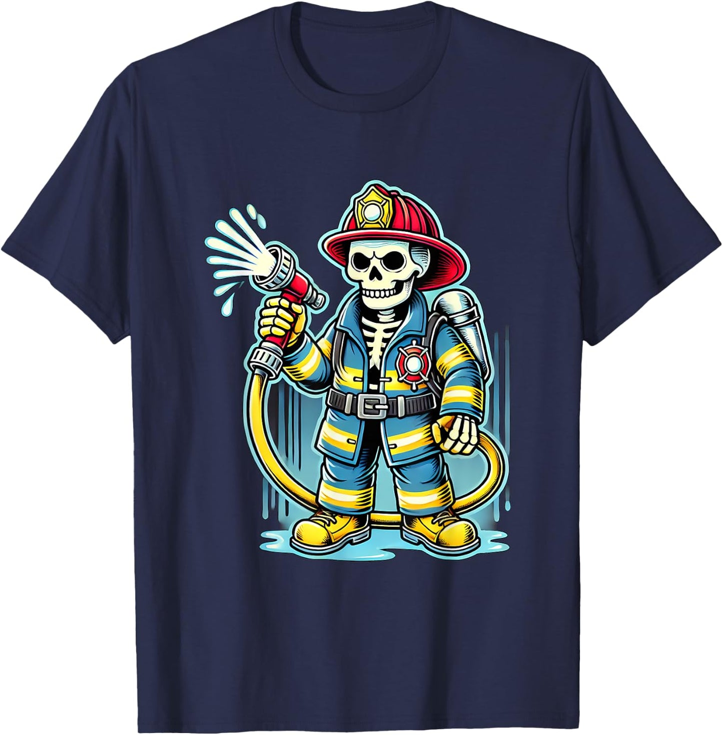 Halloween Skeleton Firefighter T-Shirt - T-Shirt | Navy