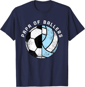 Papa Of Ballers Funny Soccer Volleyball Papa T-Shirt - T-Shirt | Navy