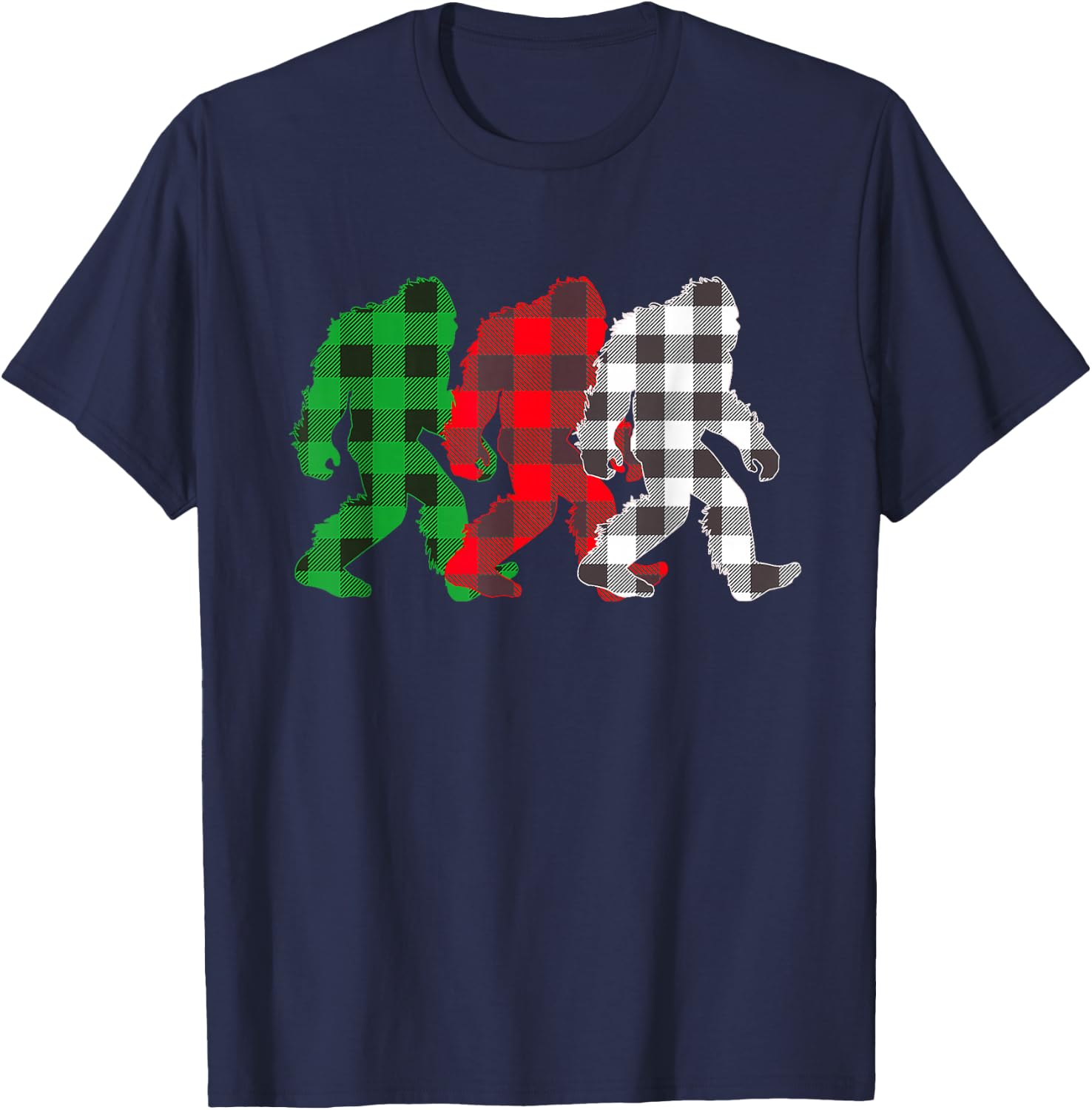 I Heart Cryptids Co. -Adults, -Kids Christmas Buffalo Plaid Believe Sasquatch T-Shirt - T-Shirt | Navy