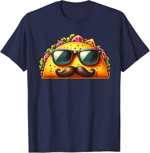 Funny Taco with Sunglasses and Mustache T-Shirt - T-Shirt | Navy