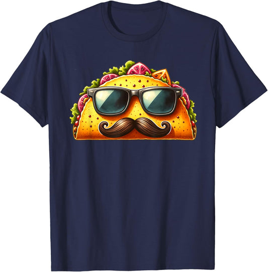 Funny Taco with Sunglasses and Mustache T-Shirt - T-Shirt | Navy