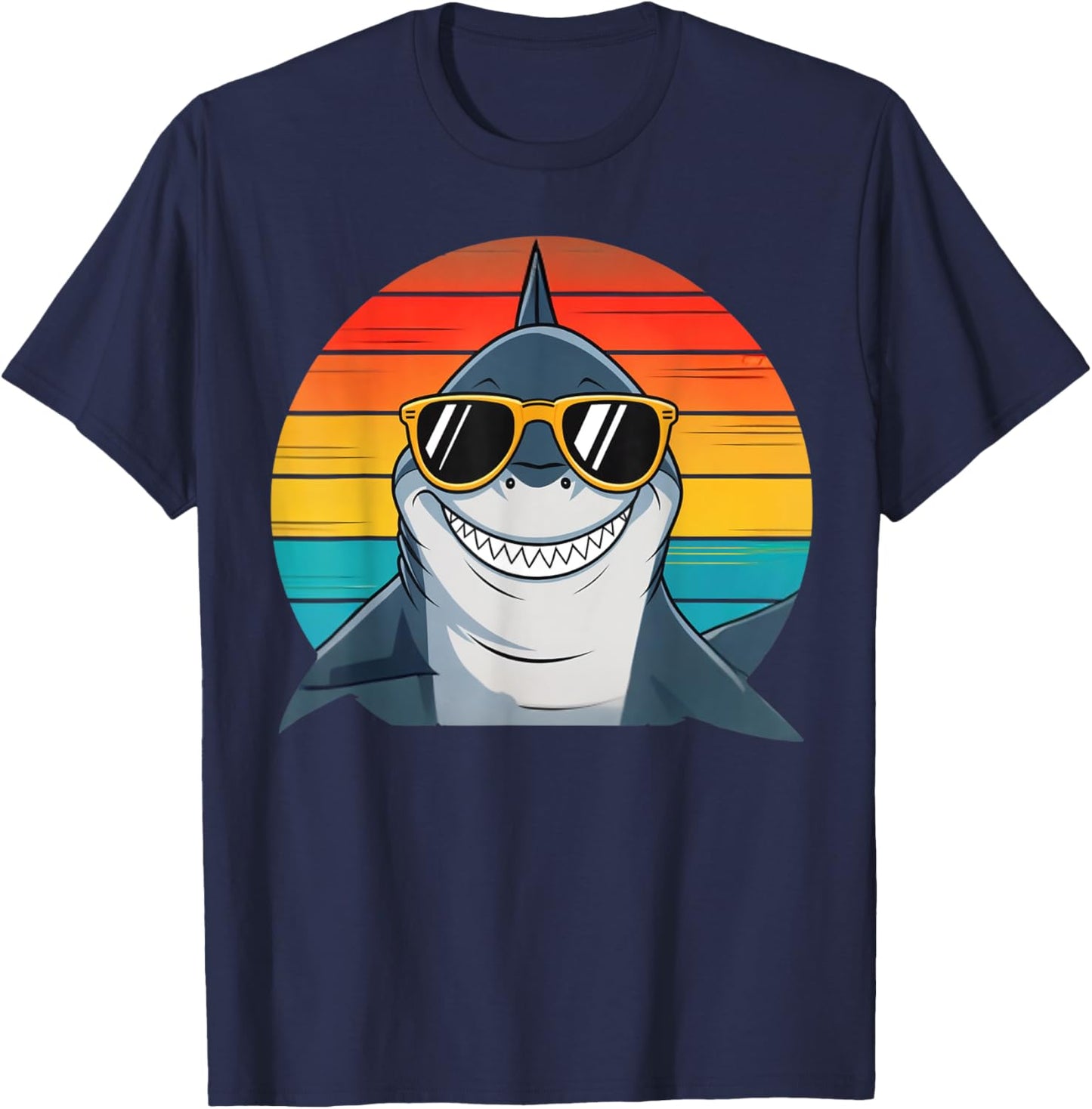 Kids Shark Face Open Mouth Cool Retro Toddler Boys Shark T-Shirt - T-Shirt | Navy