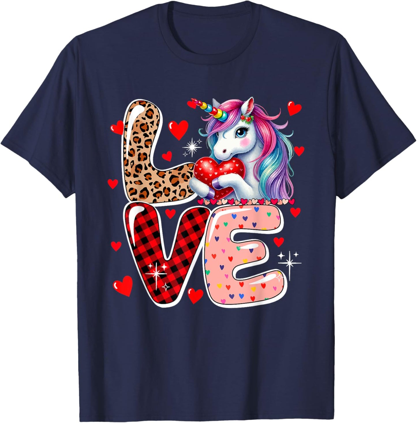 LOVE Unicorn Leopard Cute Hearts Valentine's Day Kid Toddler T-Shirt - T-Shirt | Navy