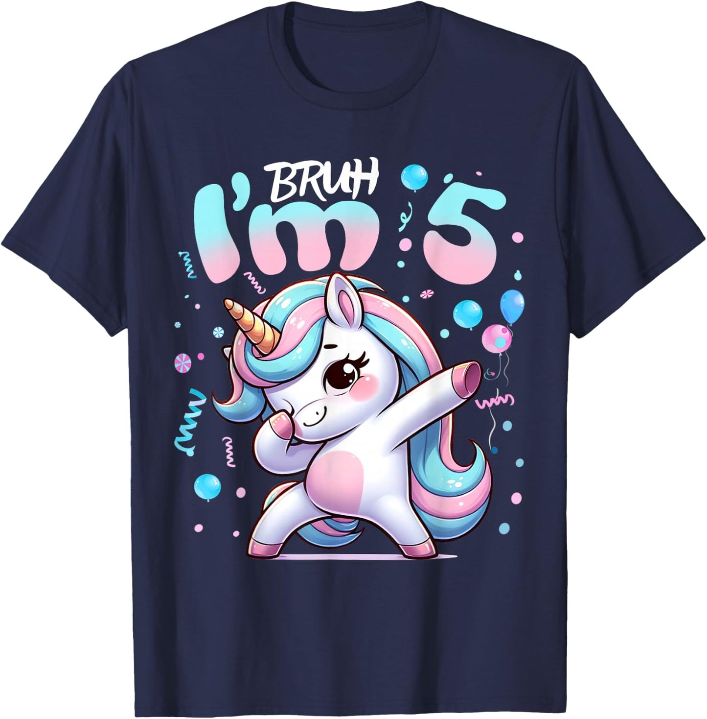5th Birthday Girl Dabbing Unicorn Bruh I'm 5 Years Old Girls T-Shirt - T-Shirt | Navy