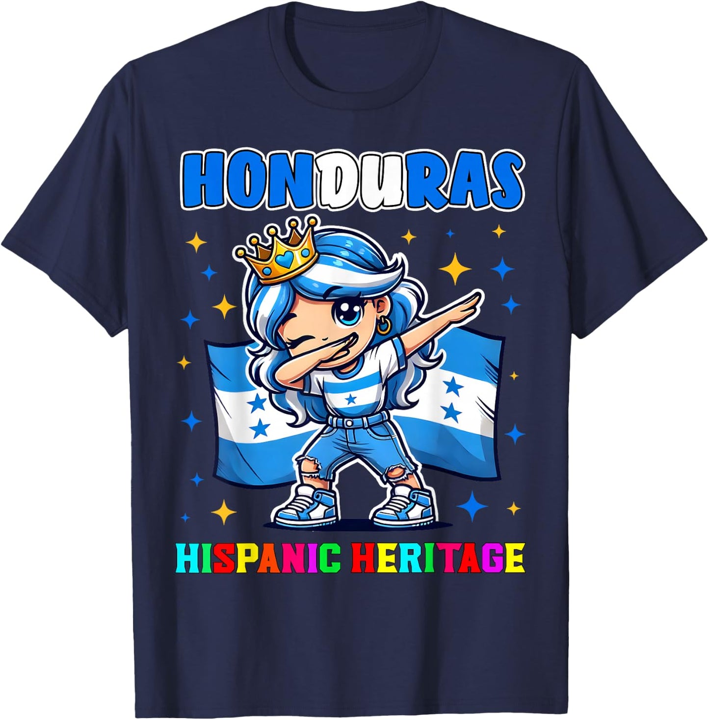 Honduras Dabbing Girl Hispanic Heritage Celebration for Kids T-Shirt - T-Shirt | Navy