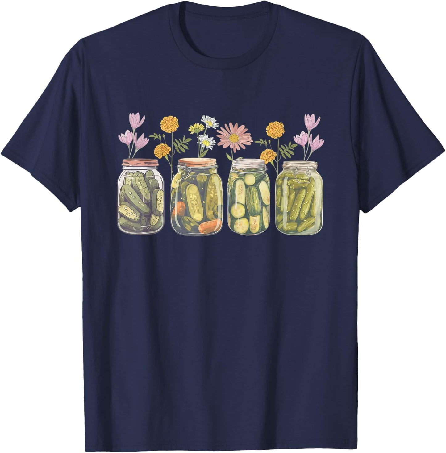 Vintage Canned Pickles Wildflower Canning Season Pickle Jar T-Shirt - T-Shirt | Navy