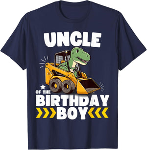 Uncle of the Birthday Boy Dinosaur Construction Worker Truck T-Shirt - T-Shirt | Navy