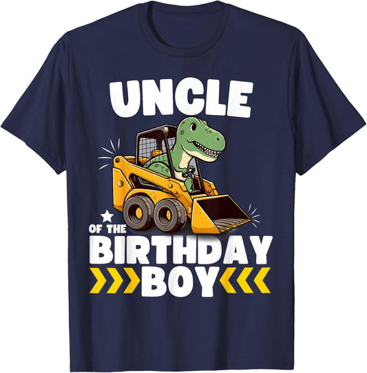 Uncle of the Birthday Boy Dinosaur Construction Worker Truck T-Shirt - T-Shirt | Navy