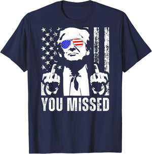 (ON Back) You Missed Trump 2024 US American Flag T-Shirt - T-Shirt | Navy