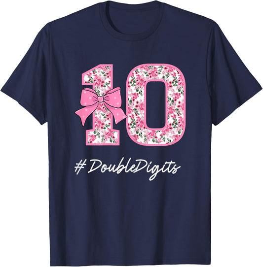 Double Digits 10th Birthday Girl 10 Years Old Pink Coquette T-Shirt - T-Shirt | Navy