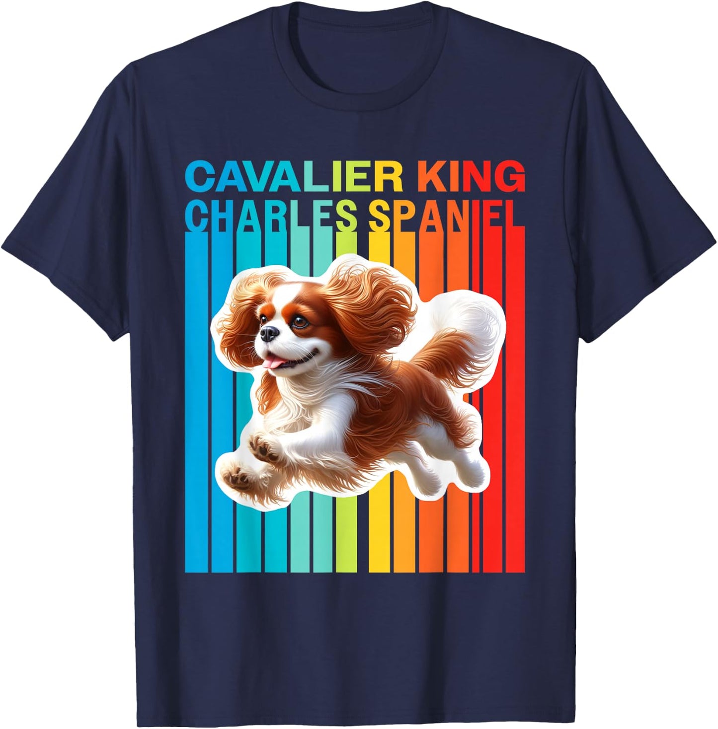 Colorful Cavalier King Charles Spaniel T-Shirt - T-Shirt | Navy