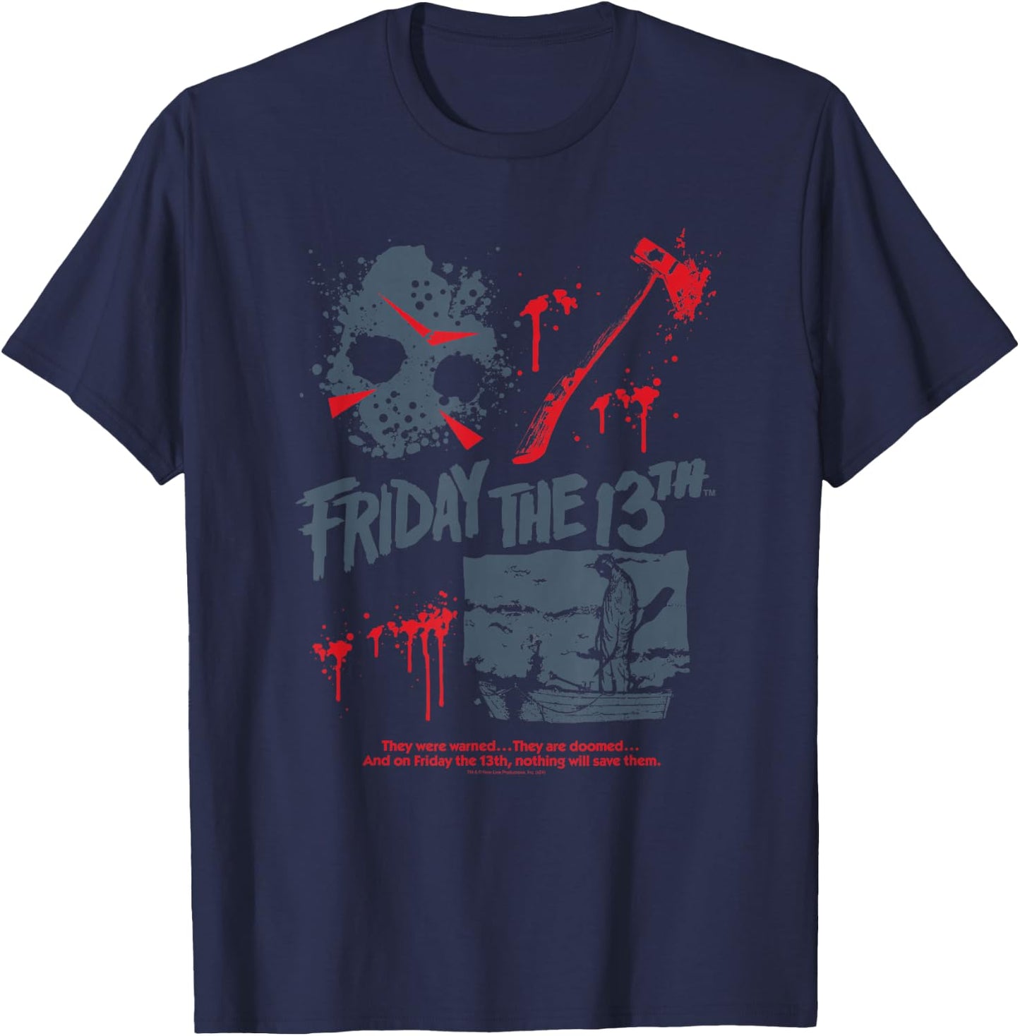 Friday The 13th Jason Mask Bloody Weapon T-Shirt - T-Shirt | Navy