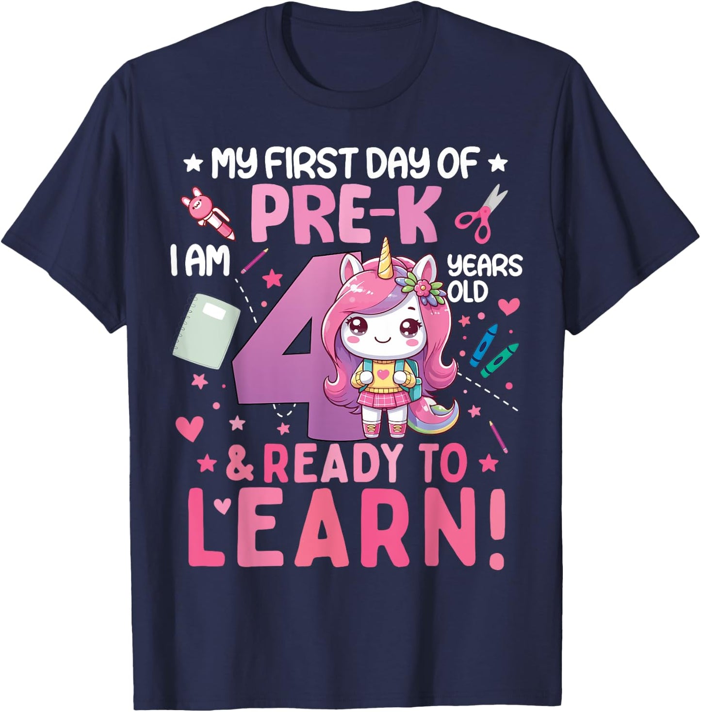 My First Day Of Pre-K I'm 4 Years Old And Ready To Learn Kid T-Shirt - T-Shirt | Navy