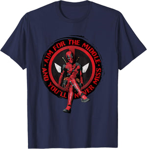 Marvel Deadpool & Wolverine Aim For The Middle Distressed T-Shirt - T-Shirt | Navy