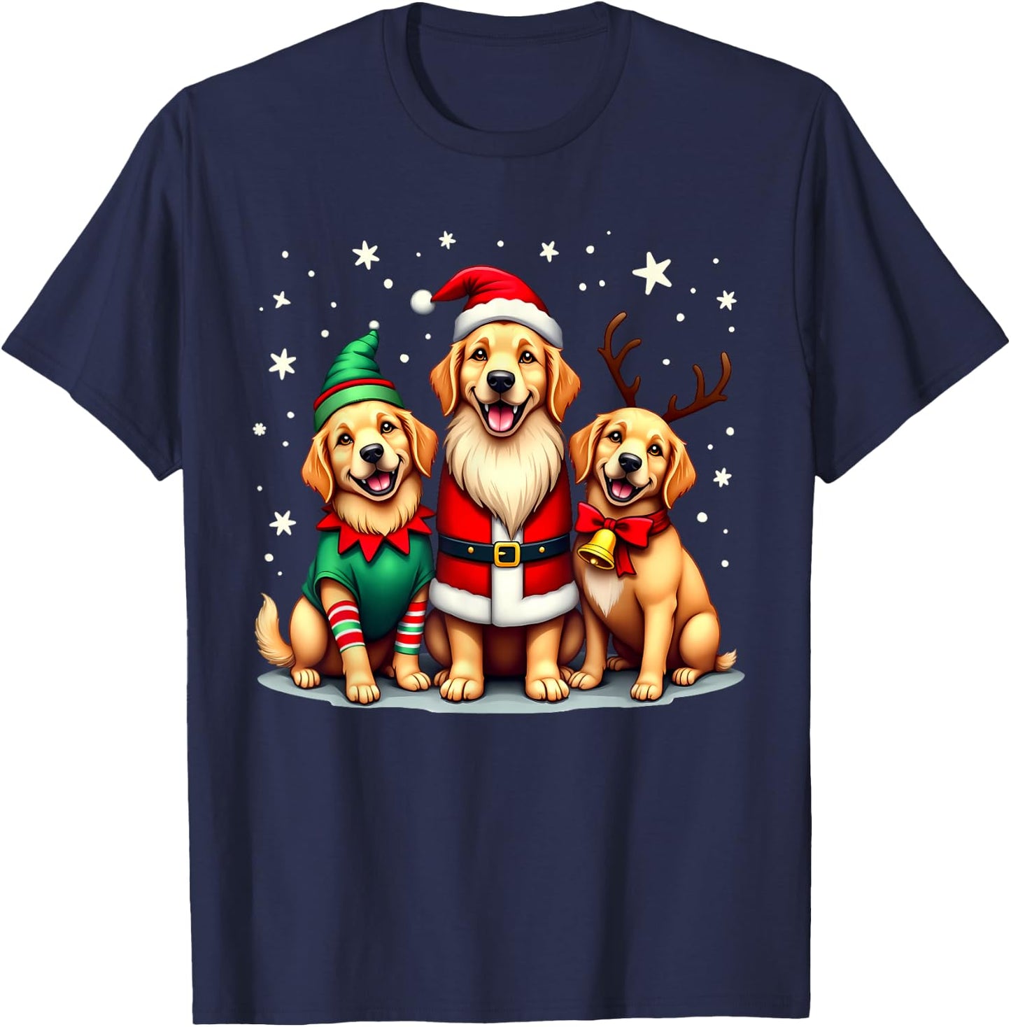 Golden Retriever Christmas Dogs Funny Santa Reindeer Elf T-Shirt - T-Shirt | Navy