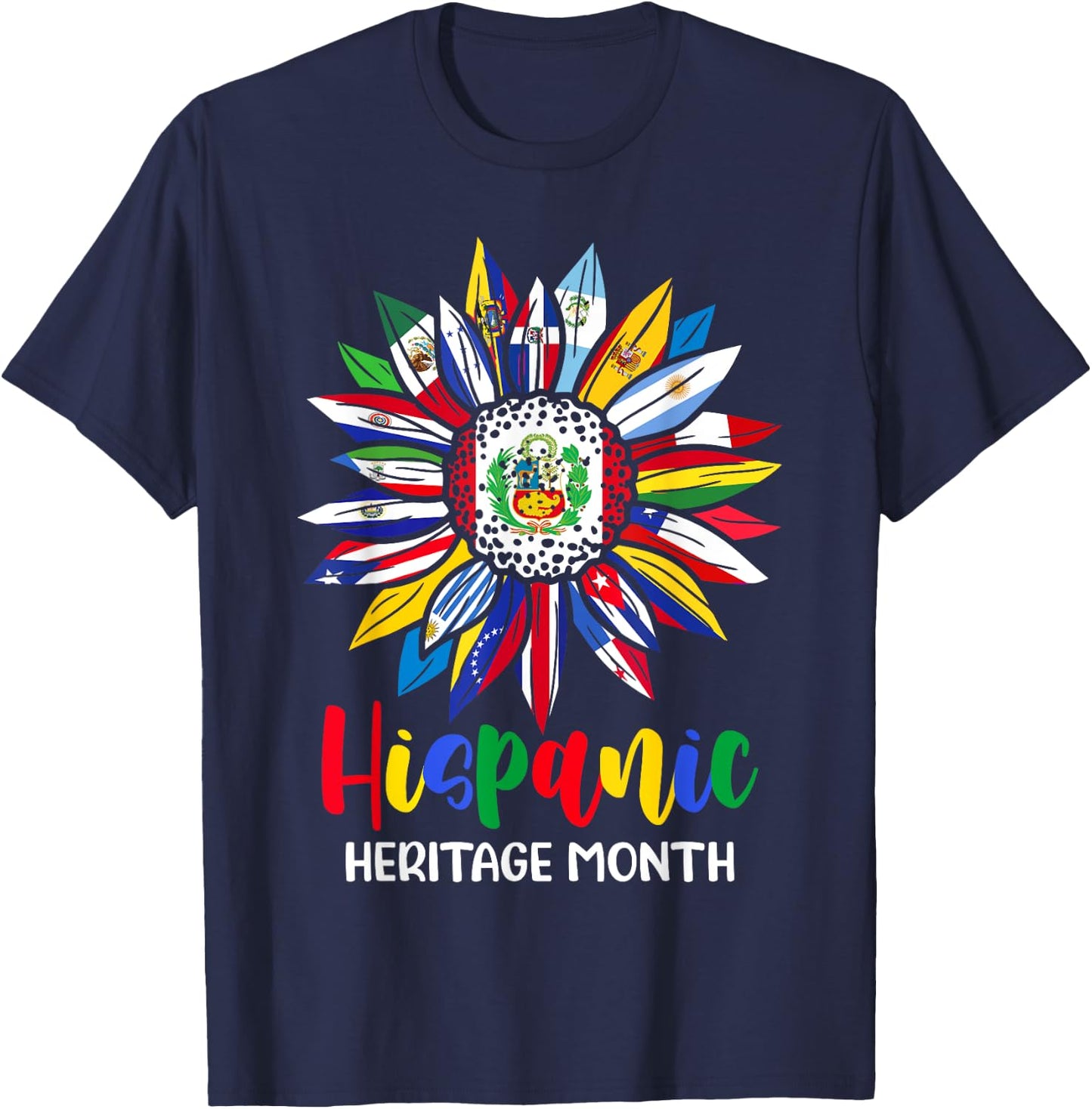 Hispanic Heritage Month Peru Flag Sunflower Latino Flags T-Shirt - T-Shirt | Navy