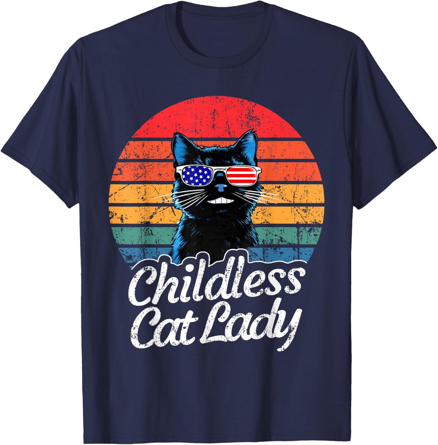 This Childless Cat Lady is Voting Kamala-Harris 2024 Retro T-Shirt - T-Shirt | Navy