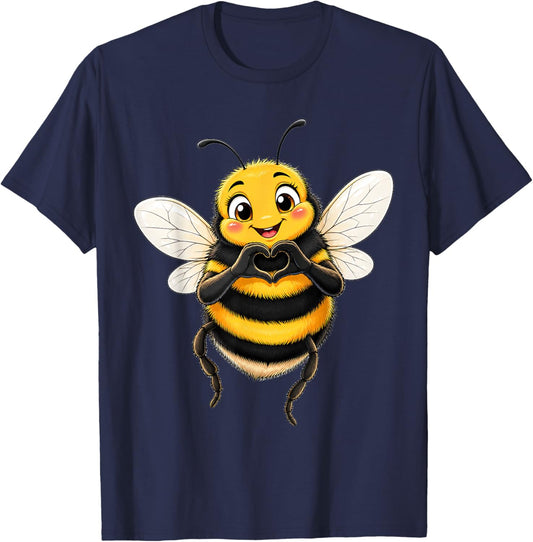 Bumblebee with Heart | Cute Bumblebee with Heart Symbol T-Shirt - T-Shirt | Navy