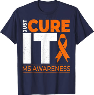Just Cures It MS Multiple Sclerosis Awareness Ribbon T-Shirt - T-Shirt | Navy