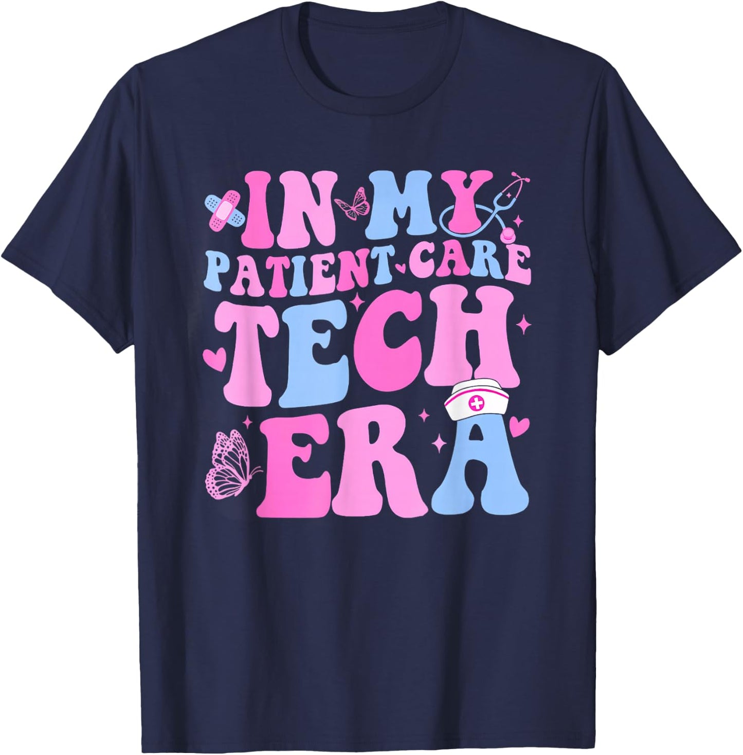 Retro Groovy in My Patient Care Technician Era Pct Nurse Cna T-Shirt - T-Shirt | Navy