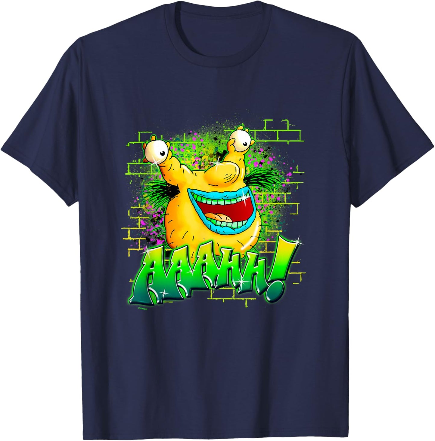 Aaahh!!! Real Monsters Krumm Neon Brick Wall Vintage Badge T-Shirt - T-Shirt | Navy