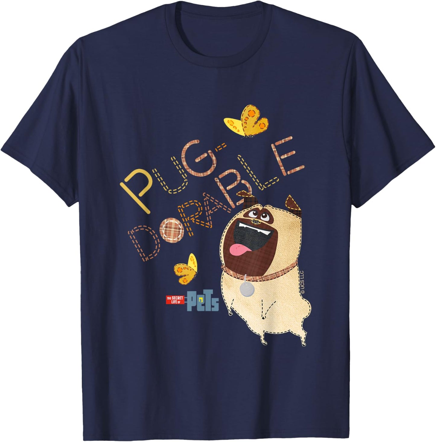 The Secret Life Of Pets Pug Dorable Playing Big Chest Poster T-Shirt - T-Shirt | Navy