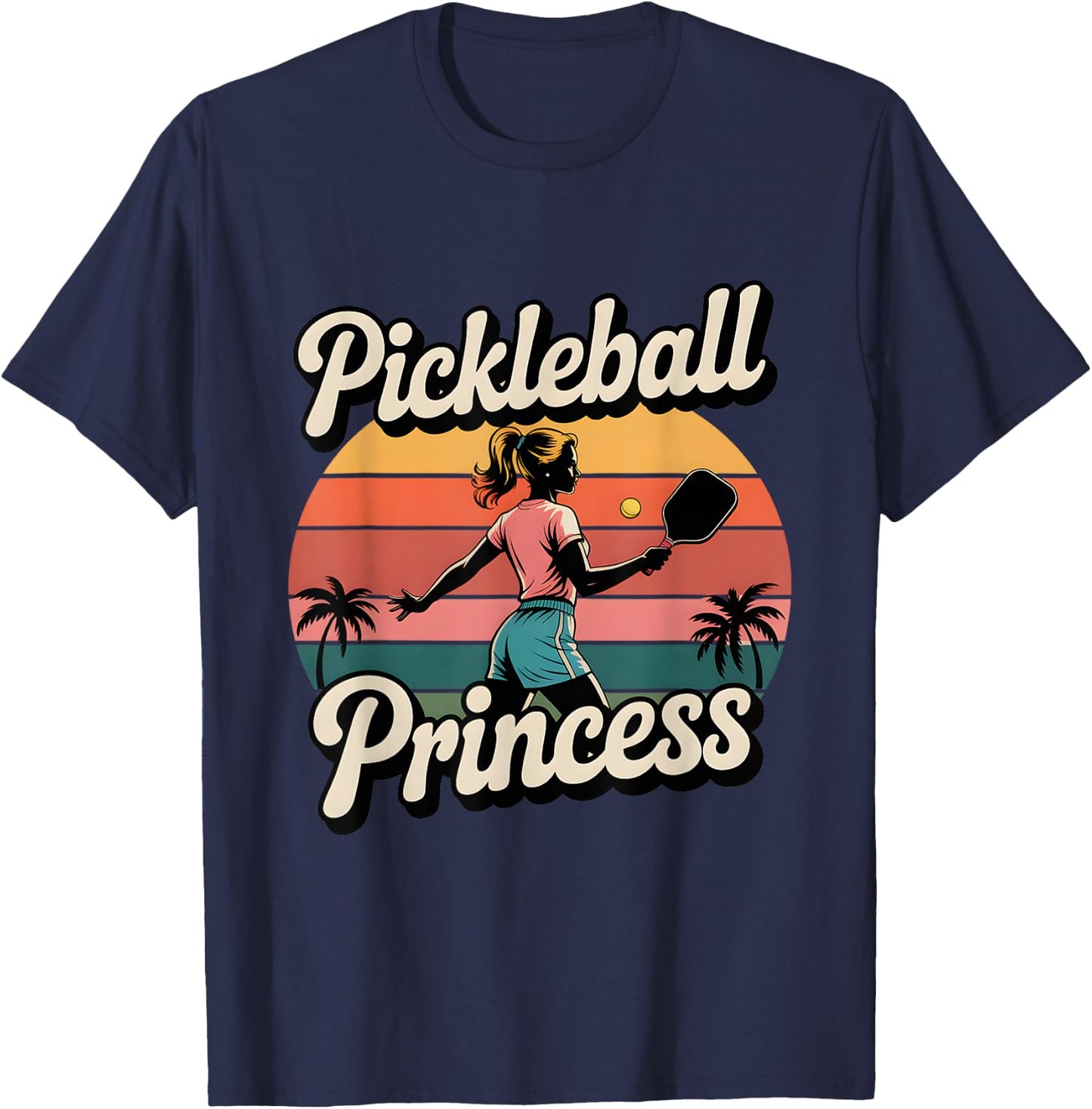 Pickleball Princess Retro Pickleball Girl With Paddle T-Shirt - T-Shirt | Navy