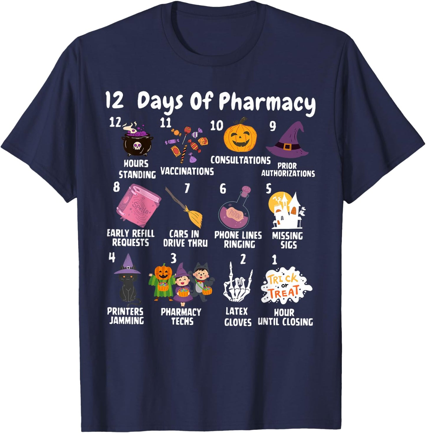 12 Days Of Pharmacy Halloween Pharmacists Tech Spooky Season T-Shirt - T-Shirt | Navy