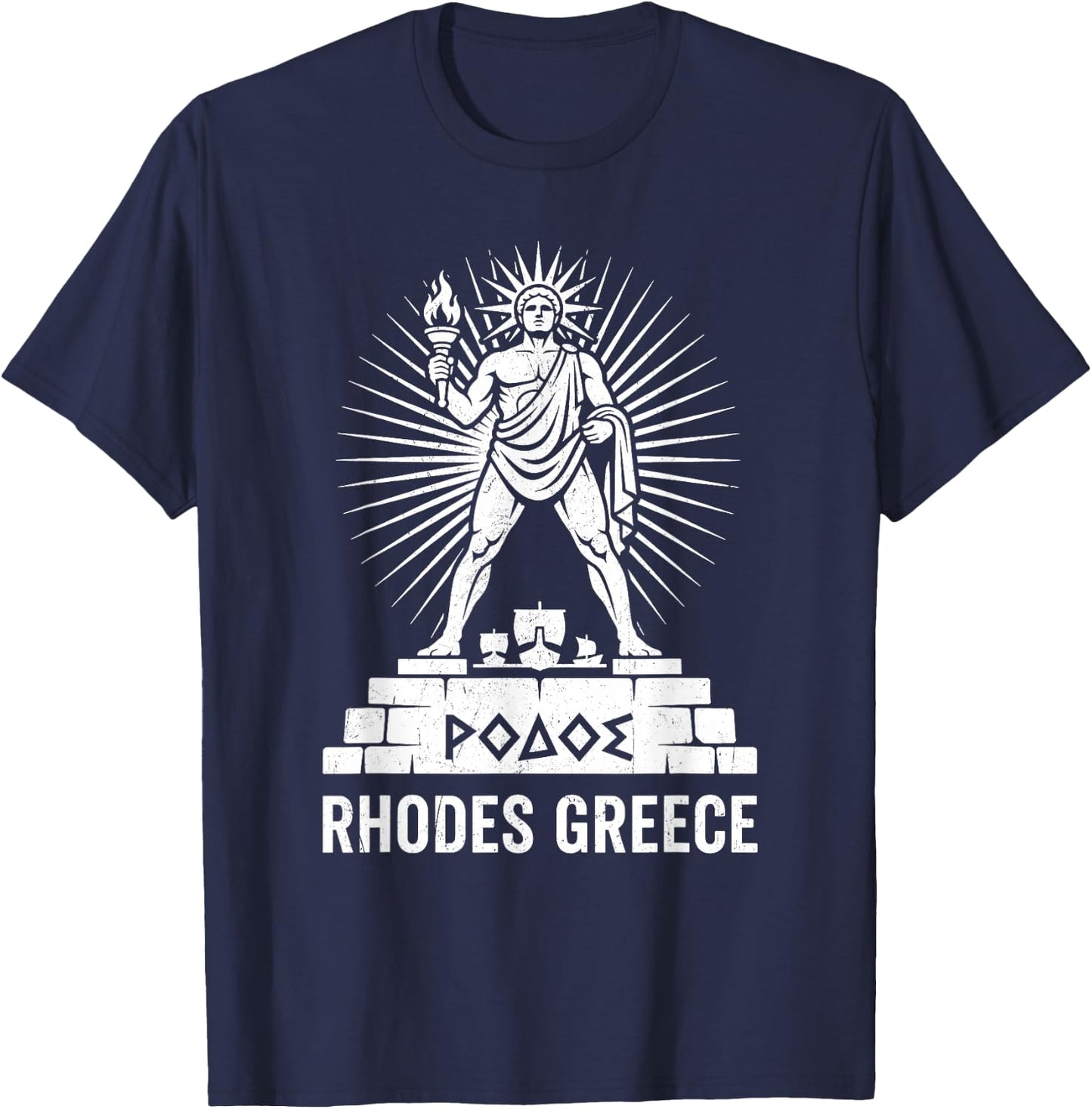 Rhodes Greece - Colossus of Rhodes Helios Greek Souvenir T-Shirt - T-Shirt | Navy