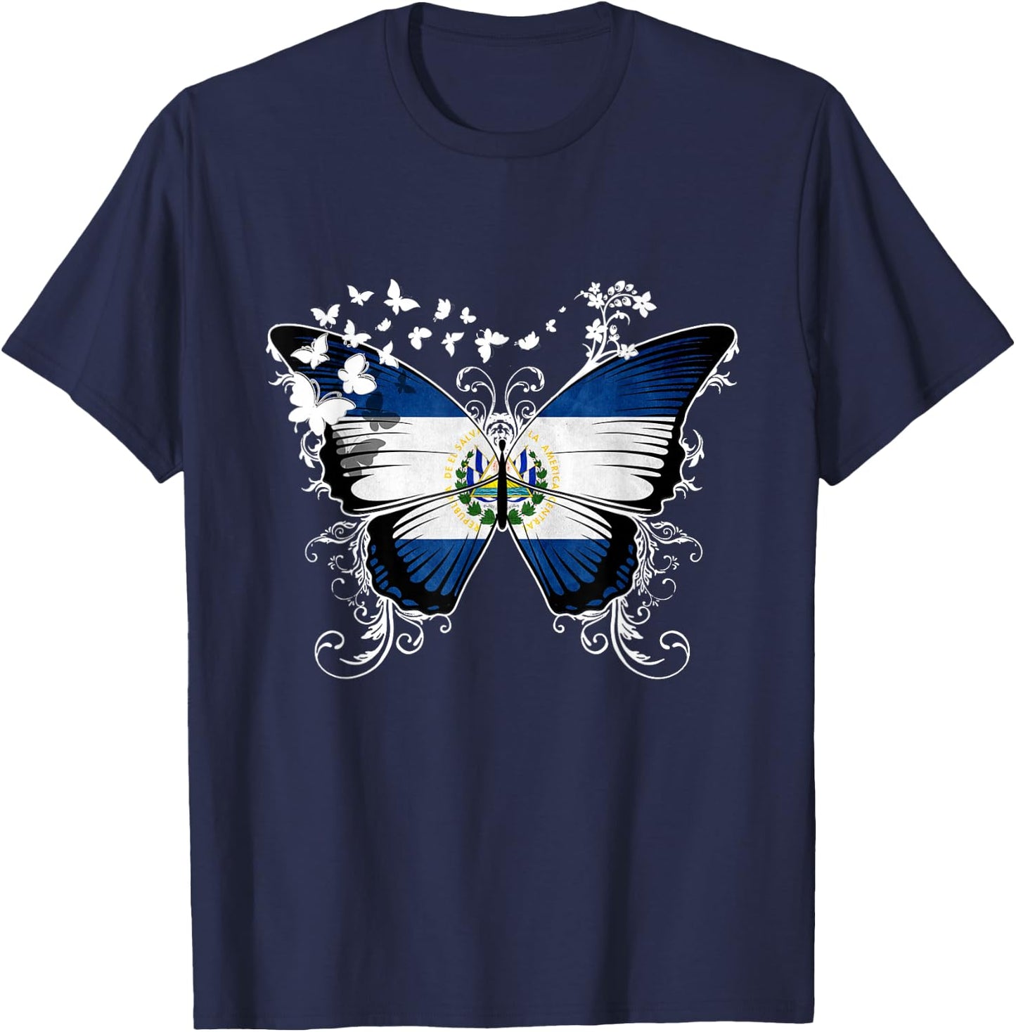 El Salvador Flag Shirt Butterfly Graphic T Shirt T-Shirt - T-Shirt | Navy