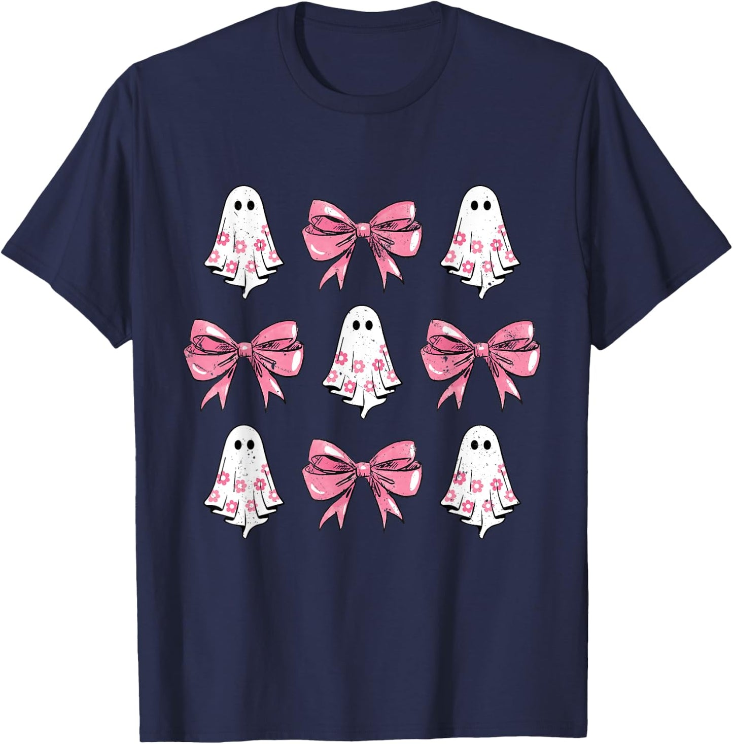 Cute Coquette Bow Halloween Costume Floral Ghost Boo T-Shirt - T-Shirt | Navy