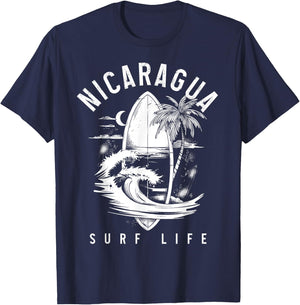 Nicaragua Nica Surf Vintage Surfing Surfer T-Shirt - T-Shirt | Navy