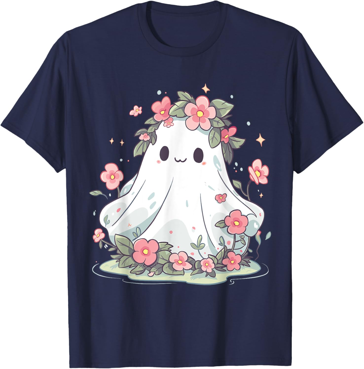 Halloween Shirt Floral Ghost Halloween Costume Girls Women T-Shirt - T-Shirt | Navy