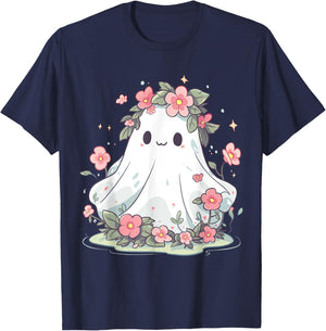 Halloween Shirt Floral Ghost Halloween Costume Girls Women T-Shirt - T-Shirt | Navy