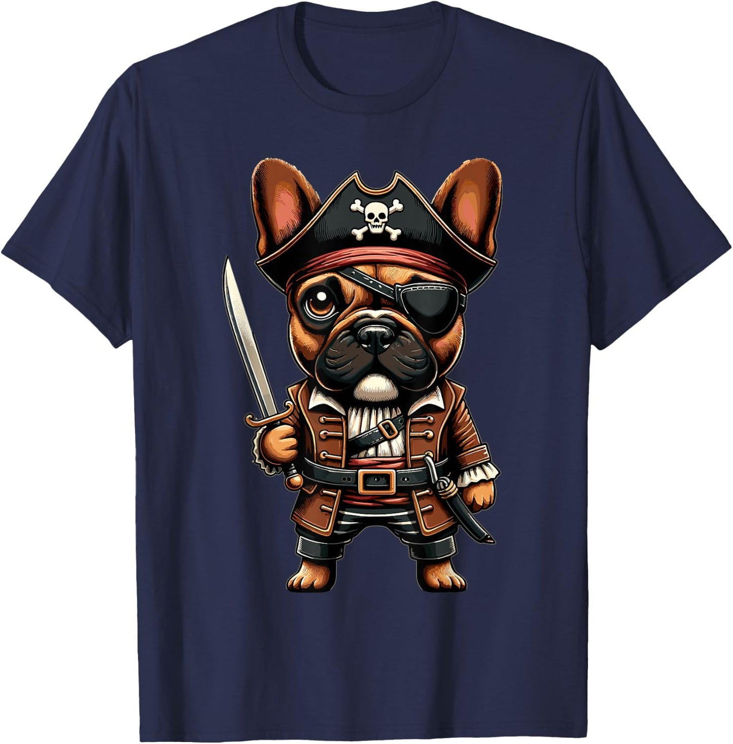 French Bulldog Pirate Dog Halloween Party Men Women Kids T-Shirt - T-Shirt | Navy