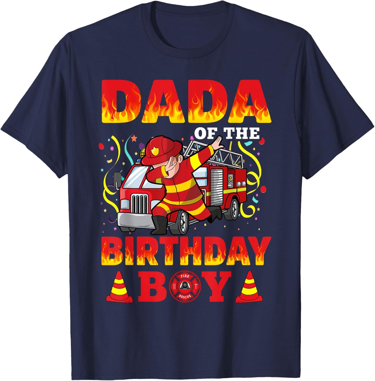 Dada Of The Birthday Boy Fire Truck Firefighter Boys T-Shirt - T-Shirt | Navy