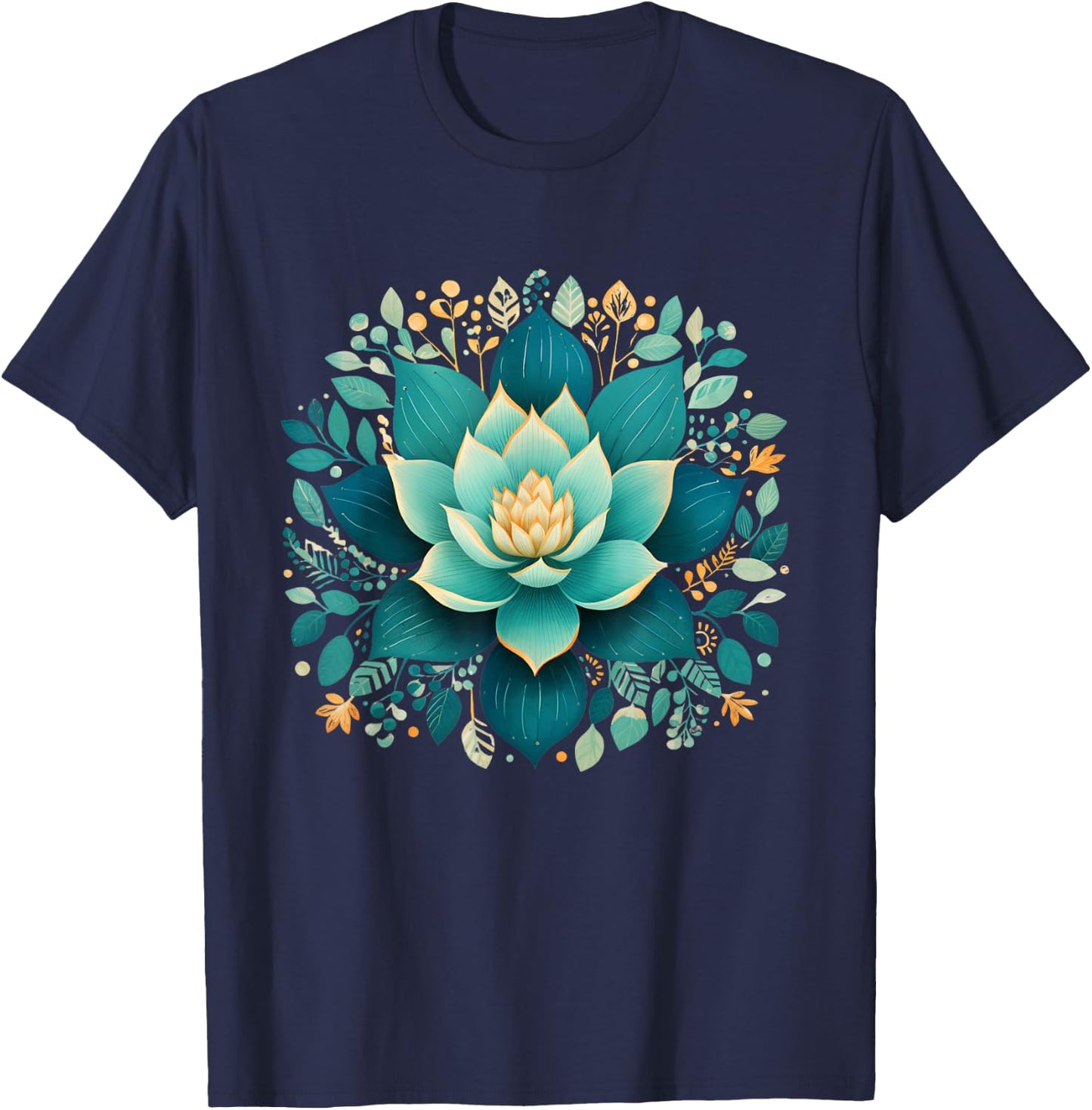 Elegant Lotus Flower for Yoga Fans Floral Aesthetic Design T-Shirt - T-Shirt | Navy