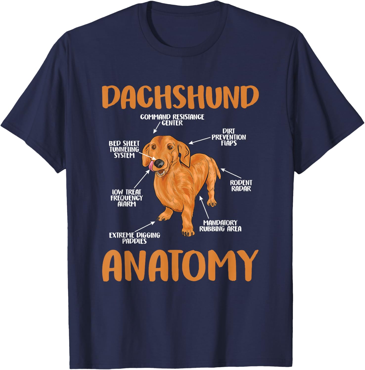 Dachshund Funny Anatomy Wiener Dog and Doxie Lovers T-Shirt - T-Shirt | Navy