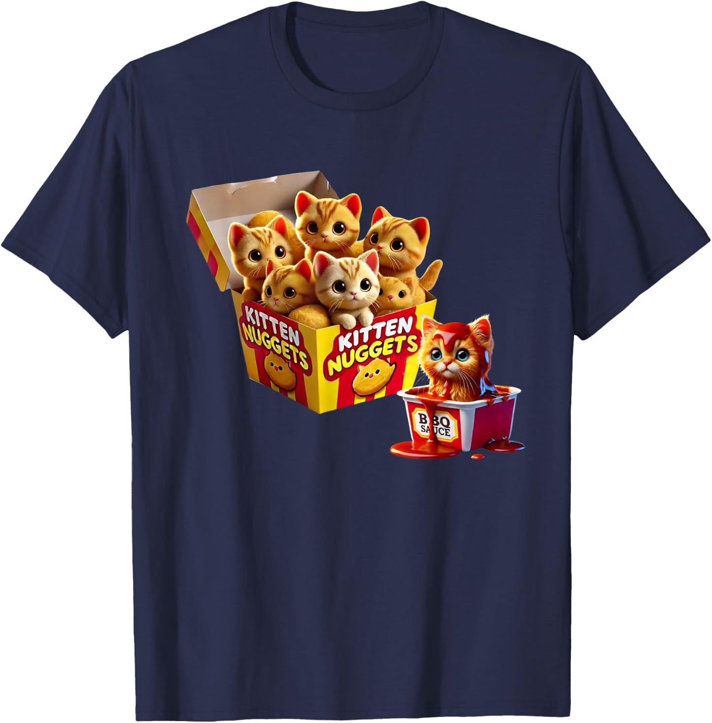 Kitten Nuggets Cat Lover Gift Food Pun Chicken Nuggets Men Women Kids T-Shirt - T-Shirt | Navy