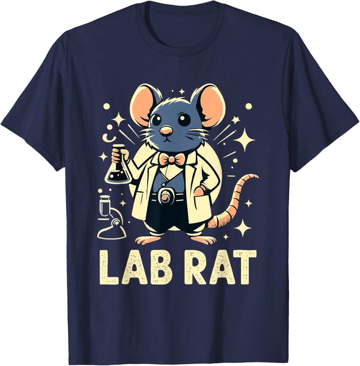 Adorable Lab Rat Scientist Cartoon T-Shirt - T-Shirt | Navy